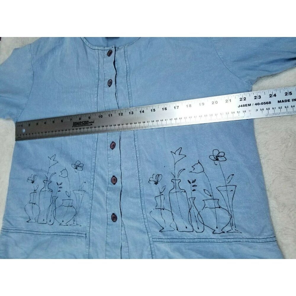 2PC Produce Company Button Front Shirt Large Cropped Pants XL Set Blue Pockets - Picture 11 of 12